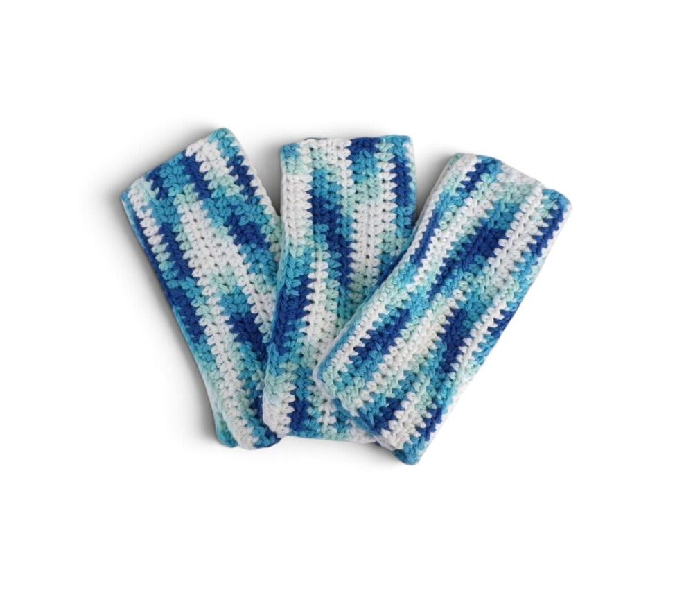 (3) Handmade Crocheted Dishcloths Washcloths 100% Cotton Blue Turquoise White